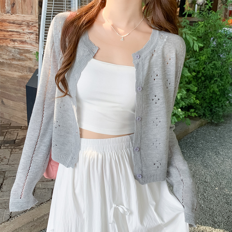 灰色开衫薄款女2025新款夏季吊带裙外搭防晒罩衫针织外套空调衫