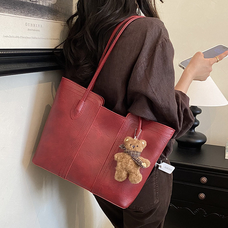 Túi tote nữ quai đeo vai và cầm tay cỡ lớn phong cách tối giản, chất liệu PU mềm — Gạo trắng không có mặt dây chuyền, Màu cà phê Không có mặt dây chuyền, Màu nâu không có mặt dây chuyền, Rượu vang đỏ không có mặt dây chuyền chi tiết 20