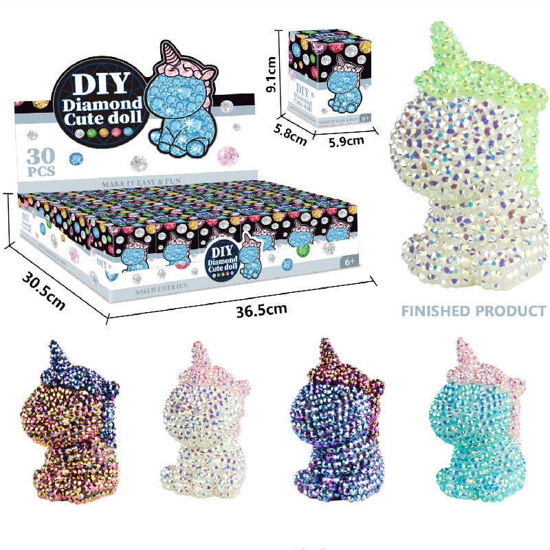 Adorno de resina con diamantes DIY, figuras de oso, unicornio y ciervo decoradas con cristales, manualidad artesanal brillante