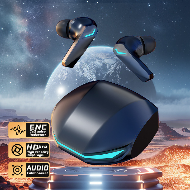 Auriculares Bluetooth AirMAX transfronterizos en la oreja, pantalla táctil LCD a color, reducción de ruido, auriculares deportivos transparentes de larga duración