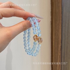 巧恩天然海蓝宝水晶黑金超七手链水晶手串DIY设计批发送闺蜜夏日