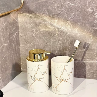 外贸陶瓷浴室洗漱四件套 定制卫浴用品家用酒店乳液瓶牙刷杯套装