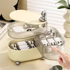 化妆品收纳盒桌面防尘口红数据线轻奢透明塑料分格旋转首饰化妆盒