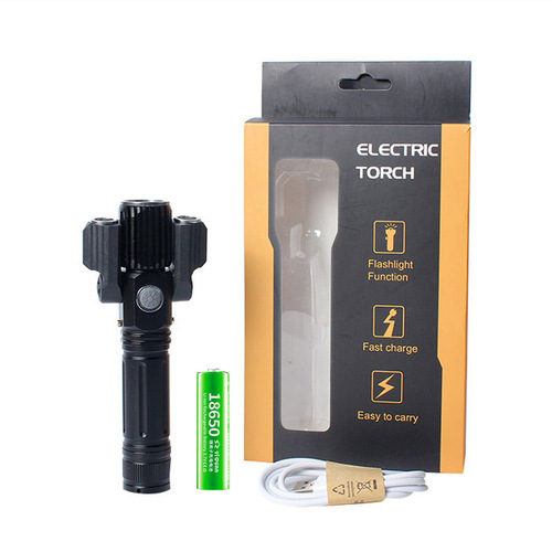Strong light cycling flashlight multi-function T6 outdoor waterproof lighting three-head rechargeable LED flashlight tail light set