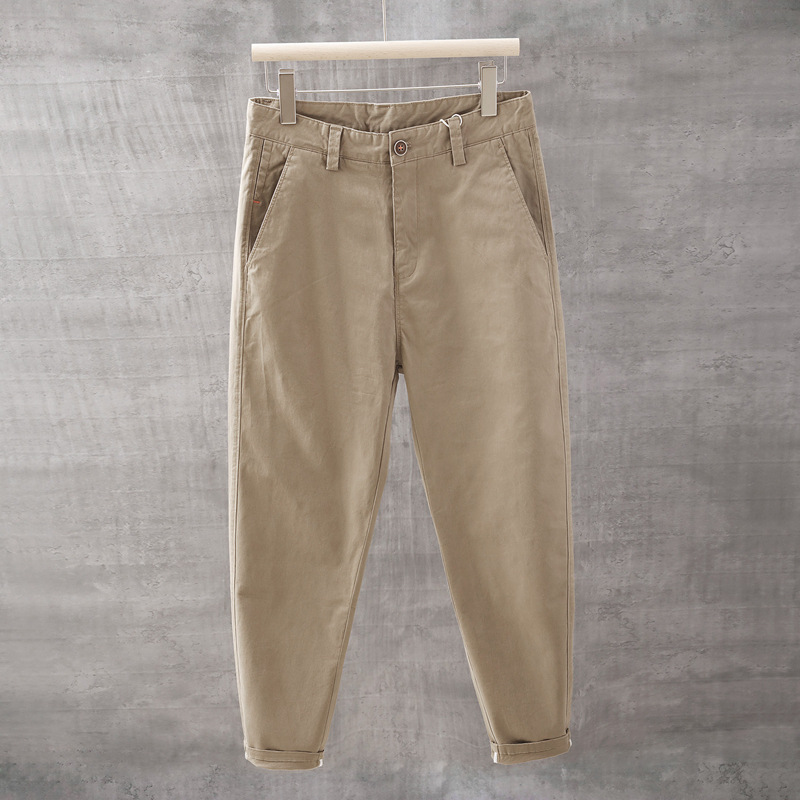 Spring and Summer 2025 Cotton 9-point Pants Trendy Men's Solid Color Casual Pants Korean-style Tapered Slim-fit Men's Pants