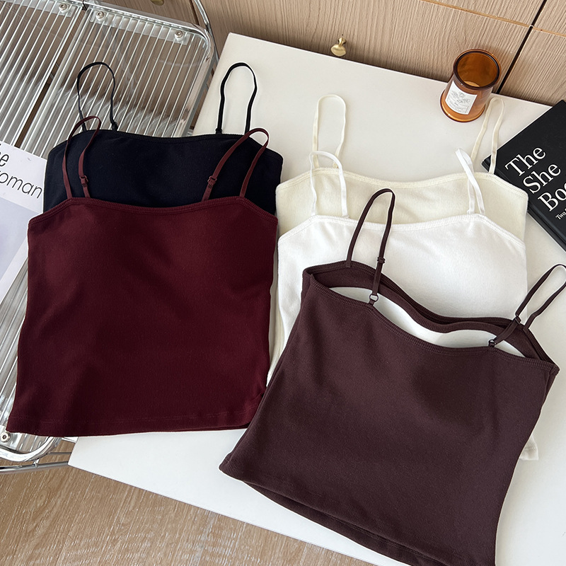 (2개) 가슴 패드 내부 상단과 바닥 셔츠가있는 여성용 가을, 겨울 새 스타일 벨벳 두꺼운 양면 브러시 따뜻한 캐미솔