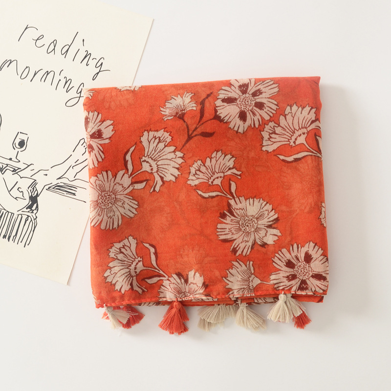 Primavera estilo coreano dulce moda bufanda larga borla algodón y lino sensación bufanda de viaje Toalla de playa protector solar chal para mujeres