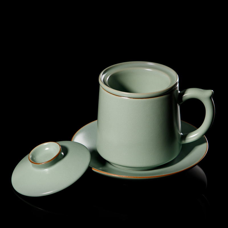 宋朴汝窯茶杯大容量陶磁器茶水分離濾過茶杯事務室個人専用コップ|undefined