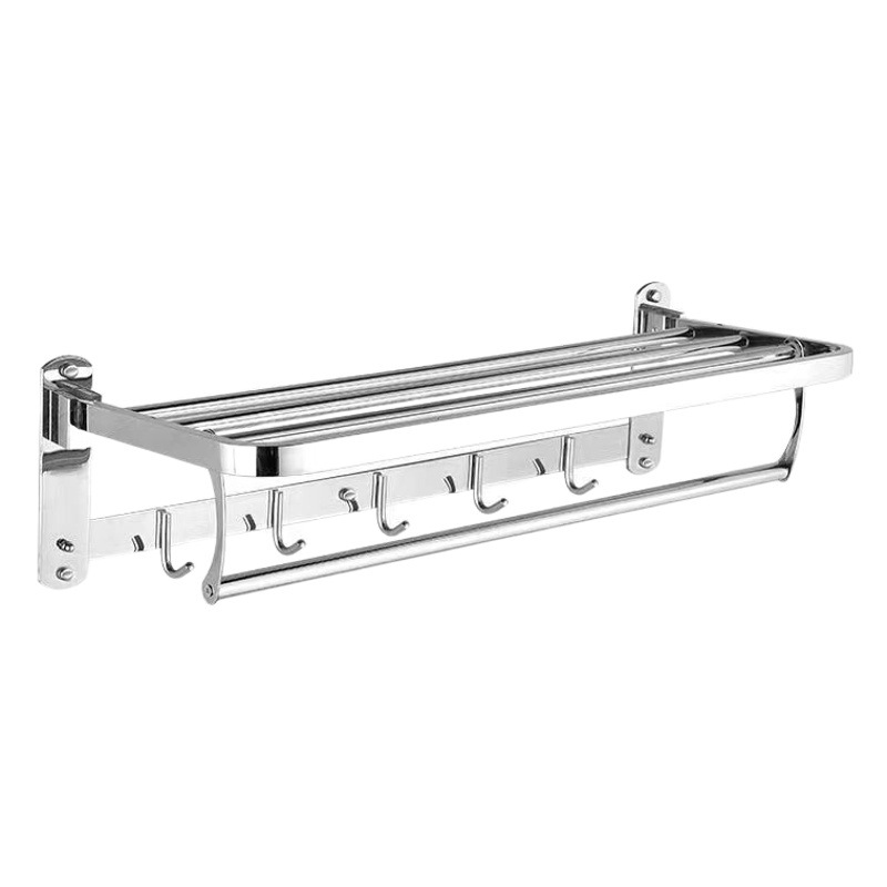 Perforación-libre 304 Acero inoxidable plegable móvil toalla rack Hotel toalla rack nuevo D-tipo de almacenamiento de pared cepillado brillante