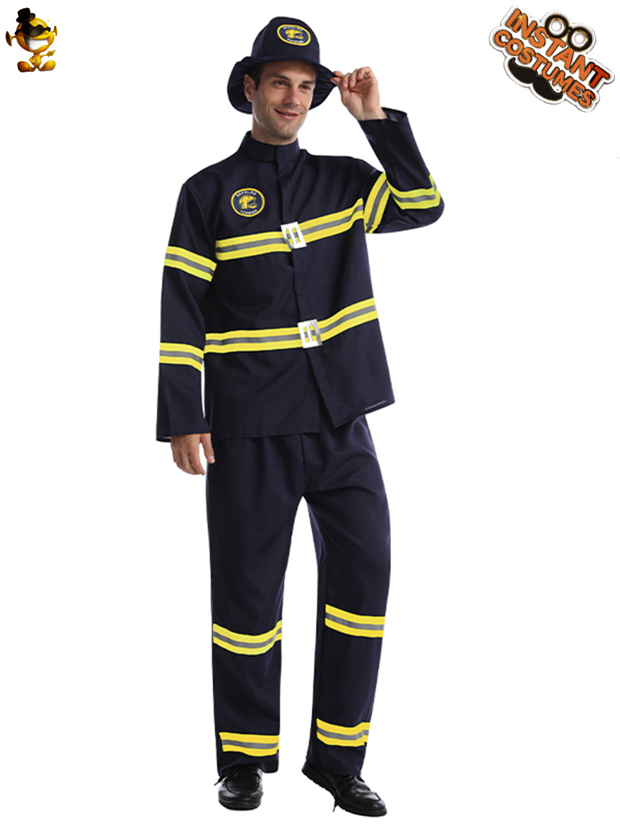 Traje de rendimiento de bombero de Halloween para hombres adultos cos bombero juego de rol traje de fiesta de rendimiento en etapa