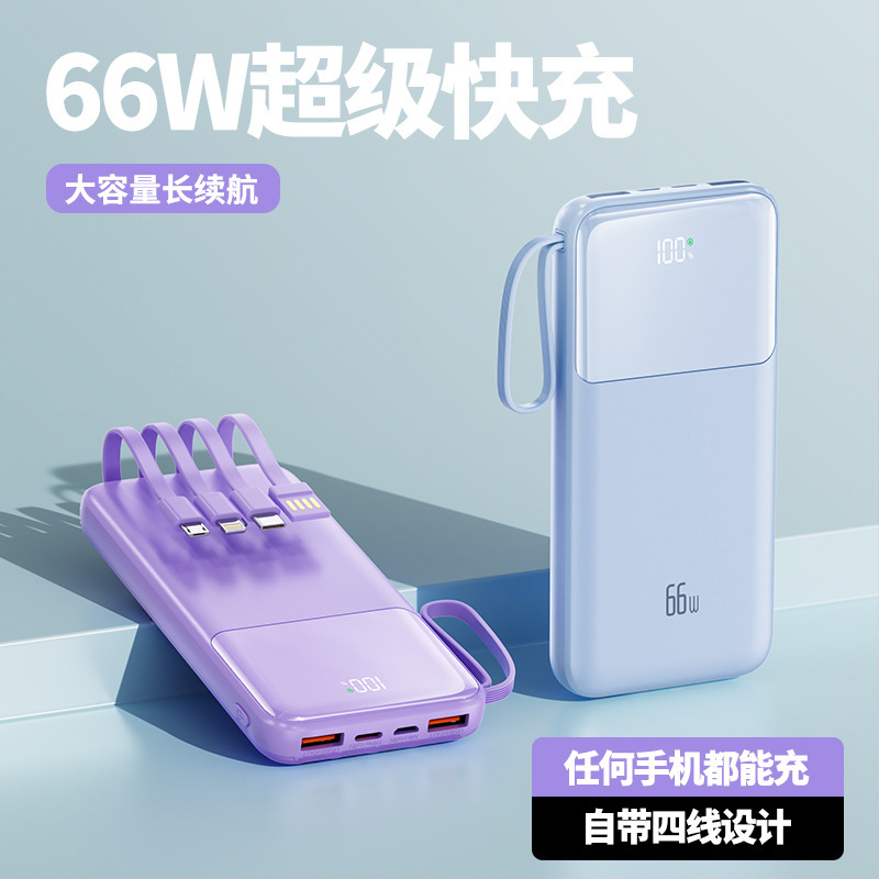 Batería Externa Portátil con Cable 66W 20000mAh de Plástico de Carga Rápida