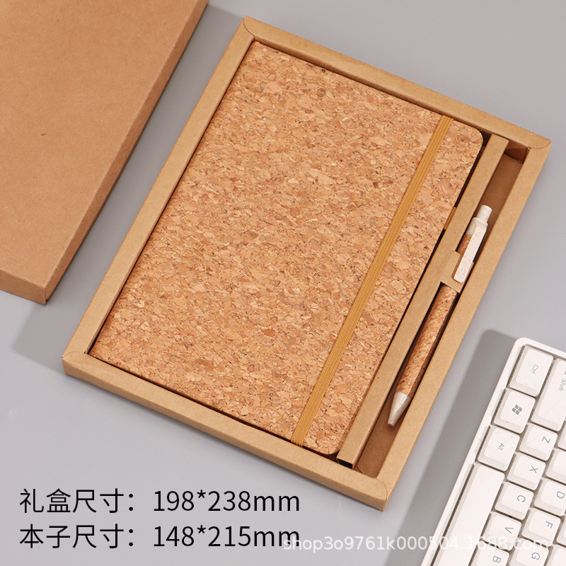 A5 Juego de cuaderno de paja de pino de corcho ecológico empalme de algodón y lino se puede imprimir logotipo empresarial reunión de oficina de negocios