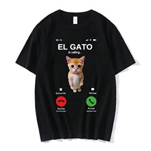 【欧码棉T】El Gato Is Calling Meme短袖T恤悲伤哭泣的喵星