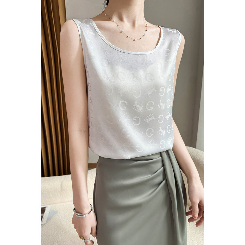 提花时尚圆领无袖百搭背心2025年春季