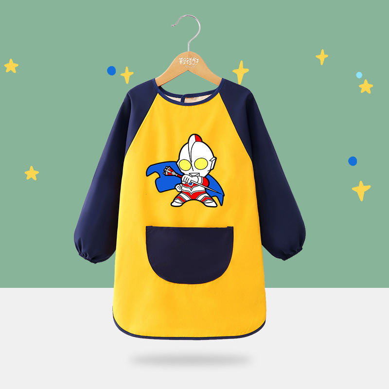 子供用エプロン絵画服幼稚園スタジオアートベルクロ長袖防水防汚よだれかけスモック逆着用|undefined