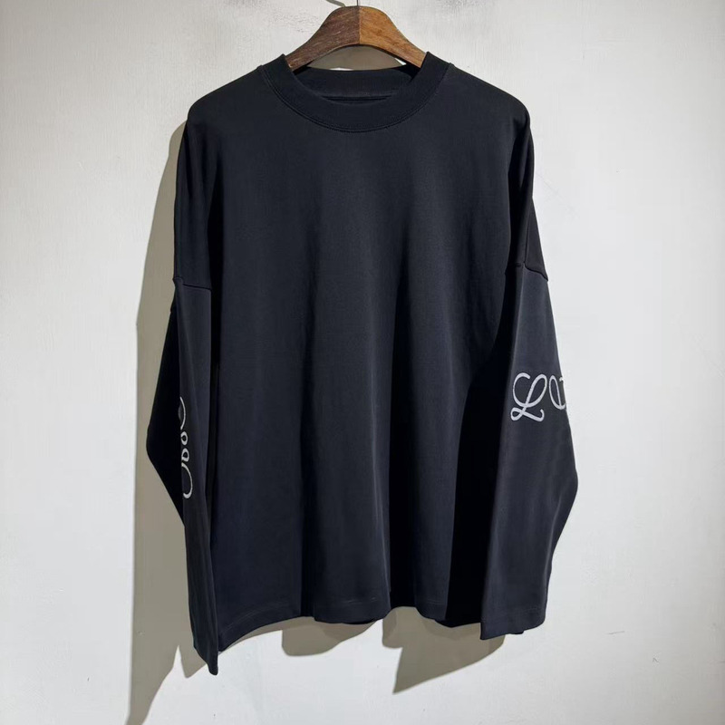 25 New Autum Style Old Money Style Geometric Laser Cut Out Patch Round Neck Long-Sleeved T-Shirt Retro Loose Bottoming Shirt Tee