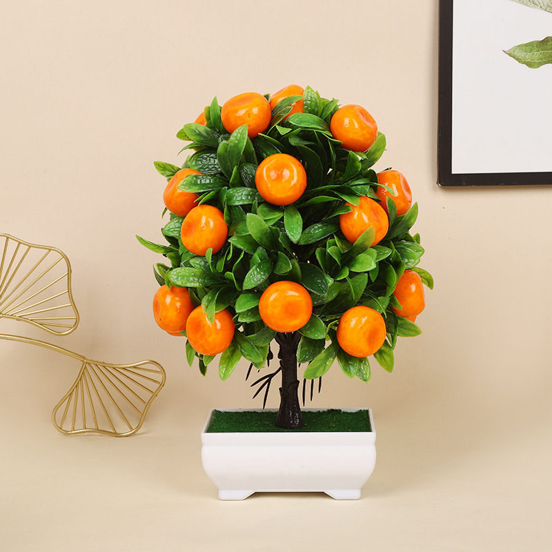 Simulación de frutas en maceta árboles ricos manzanas naranjas escritorio de imitación de plantas verdes diseño de alto nivel ornamentos en maceta