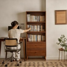 实木书柜中古窄柜子储物柜书架置物收纳架落地家用客厅展示格子柜