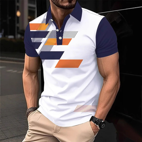 Summer Origin Ins Pattern Business Style 3D Digital Print Collar Polo Shirt for Men