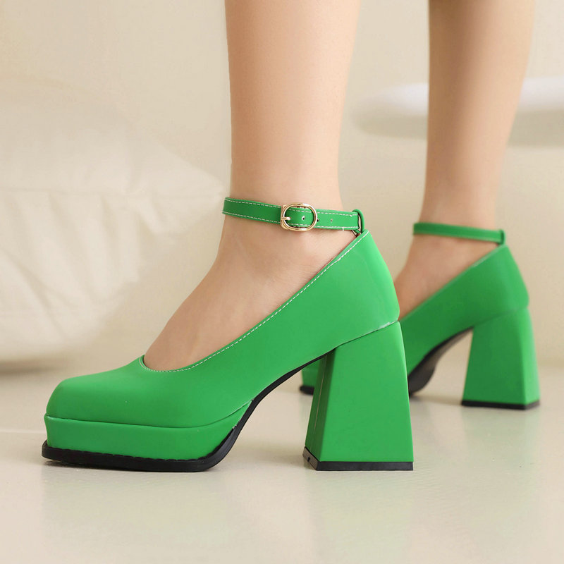 Women's Mary Jane Shoes Square Toe Thick Bottom Thick Heel Super High Heel Women's High Heel Shoes with Skirt