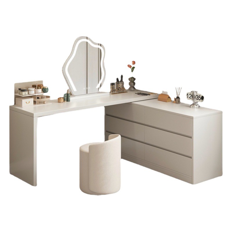 Crema estilo cómoda tocador integrado dormitorio principal gabinete de almacenamiento tocador de madera cama gabinete habitación armario