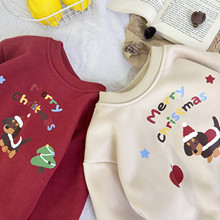 儿童圣诞腊肠狗卫衣秋冬新品男童女童套头衫宝宝加绒上衣新年卫衣