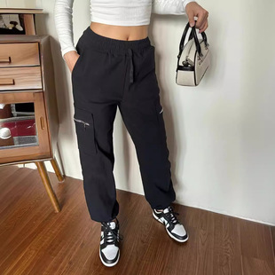 in stock Women's Trousers Cross-border Ins Trendy Pocket Zipper Crock Trousers Street Loose Leg Pants YOUNG Casual Pants