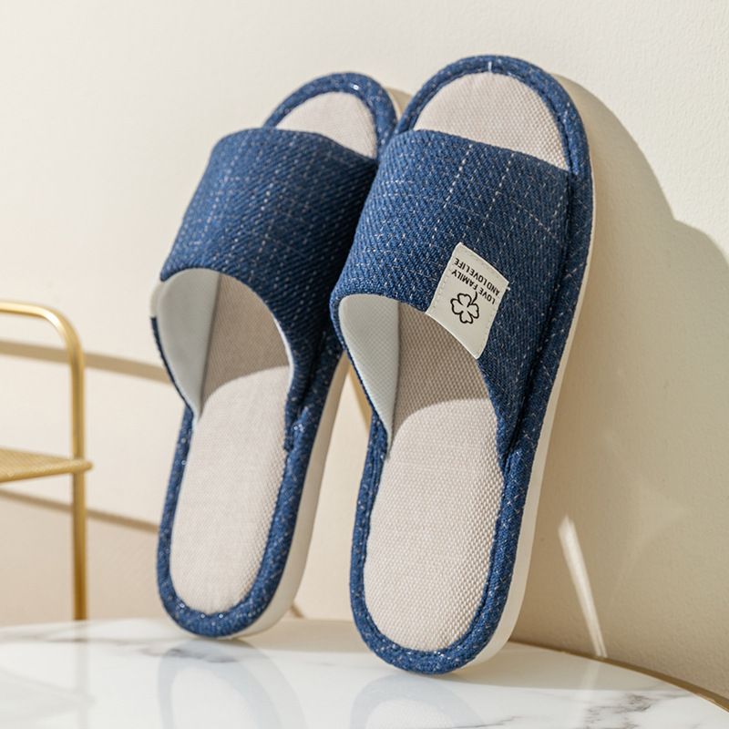 Zapatillas de lino de las mujeres de cuatro estaciones casa interior casa mudo pareja piso inferior suave antideslizante de lino de algodón sandalias de los hombres