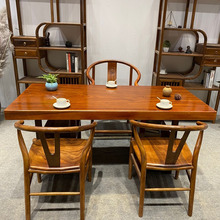 厂家直销新中式办公室家居接待奥坎实木大板茶桌茶台民宿家用餐桌