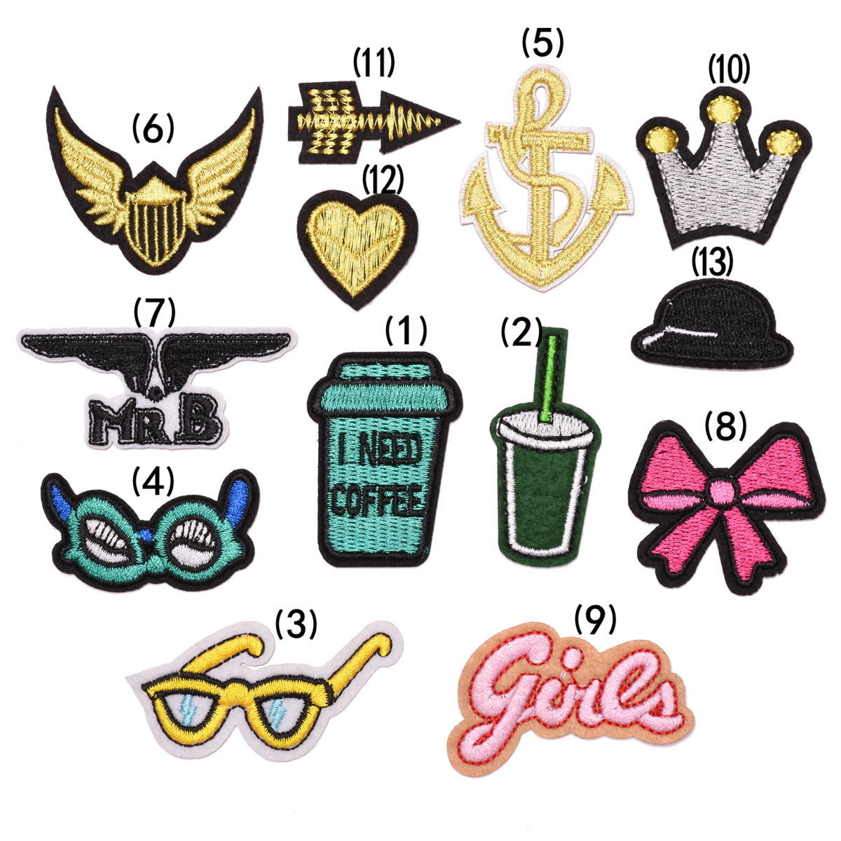 厂家直销跨境爆款卡通皇冠刺绣布贴小动物徽章童装服装辅料补丁贴