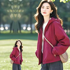 2025春秋冲锋衣时尚连帽外套女宽松感小个子百搭夹克上衣