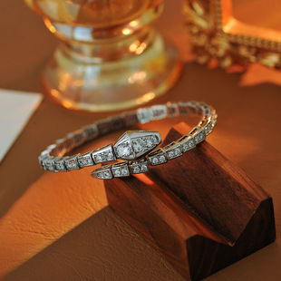 18K gold mossus stone snake bracelet women's head and tail full diamond snake bone bracelet men's couple's adjustment ring