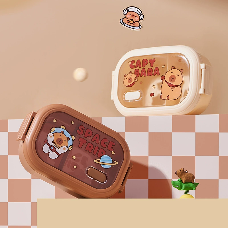 Kapibear разделенный ланч-бокс с рисунком, милый ланч-бокс для студентов, офисных работников, ланч-бокс, пищевой ланч-бокс с посудой