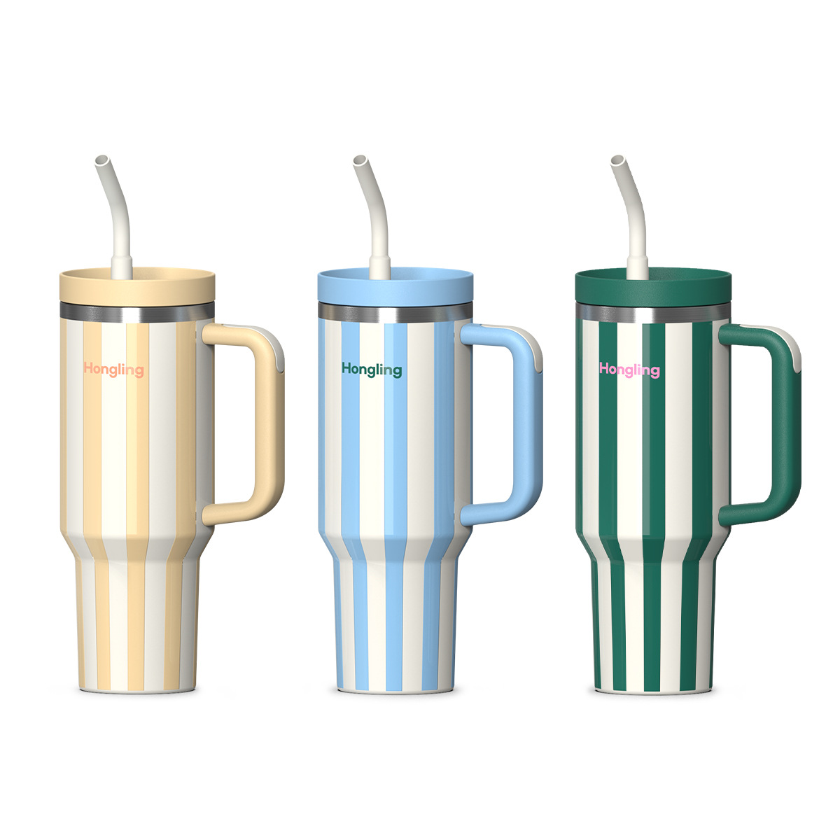 Taza de aislamiento de pajita con tapa deslizante explosiva transfronteriza Taza de coche de acero inoxidable 304 personalizada Mango de coche Taza de Bingba