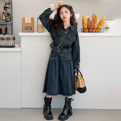女童2024春季新款牛仔裙套裝中大童洋氣度假風時髦牛仔外套半身裙