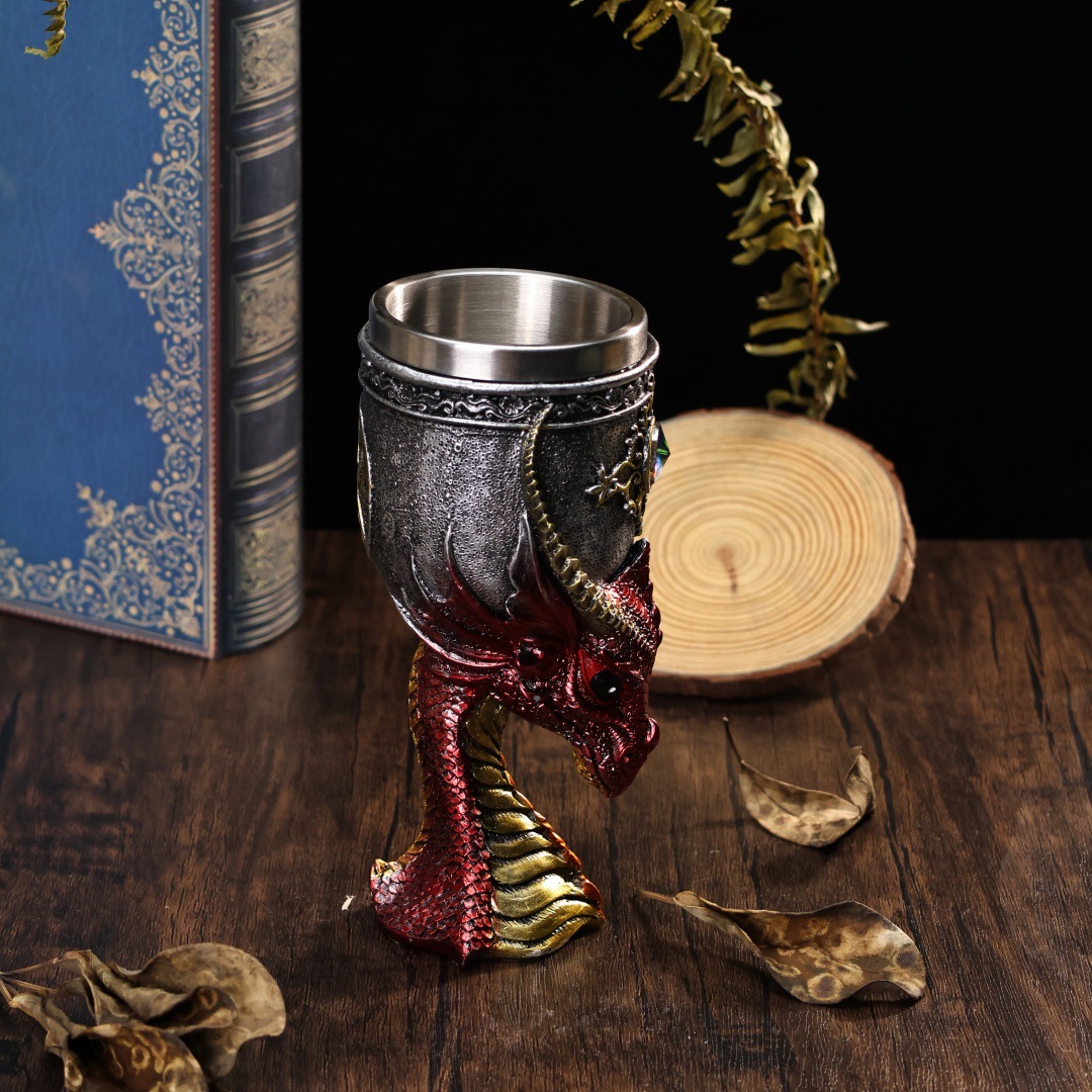 Gran dragón occidental, taza de hielo y fuego, taza de vino de acero inoxidable 3D, taza de vino de grifo tridimensional