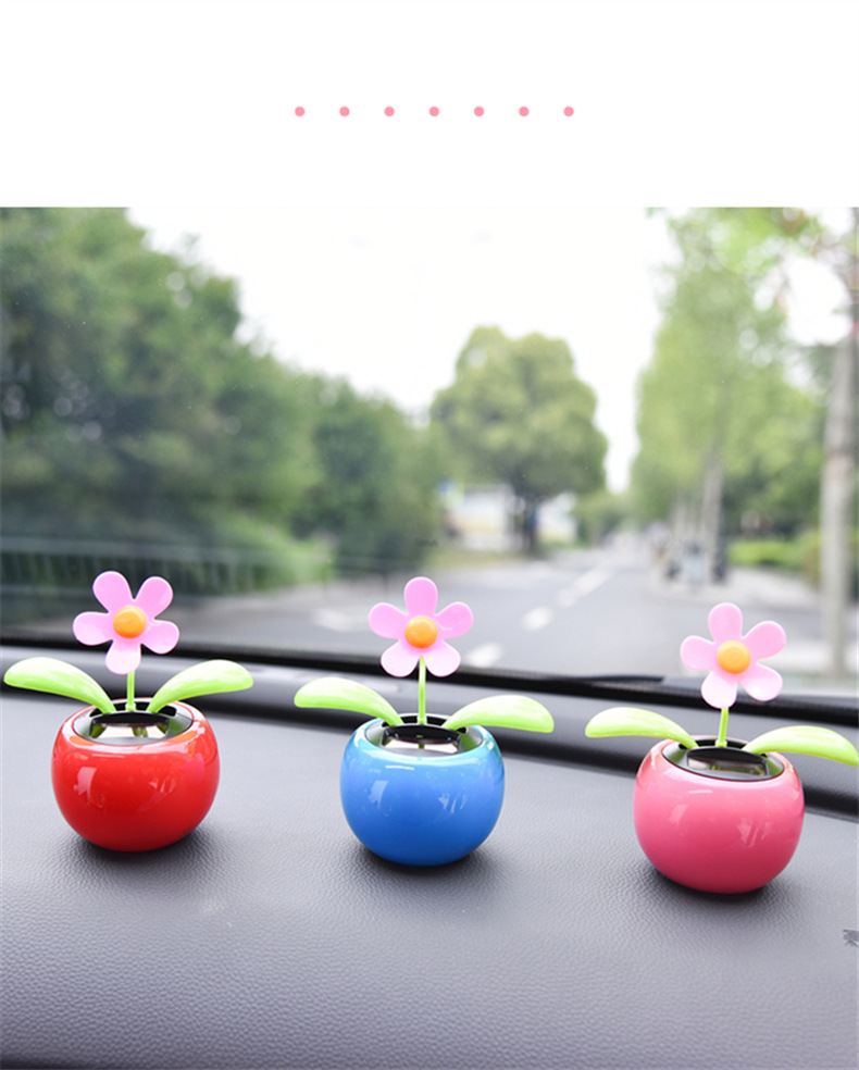 Creative and Cute Solar-Powered Little Bee Swinging on an Apple Cart Car Decoration Sunflower