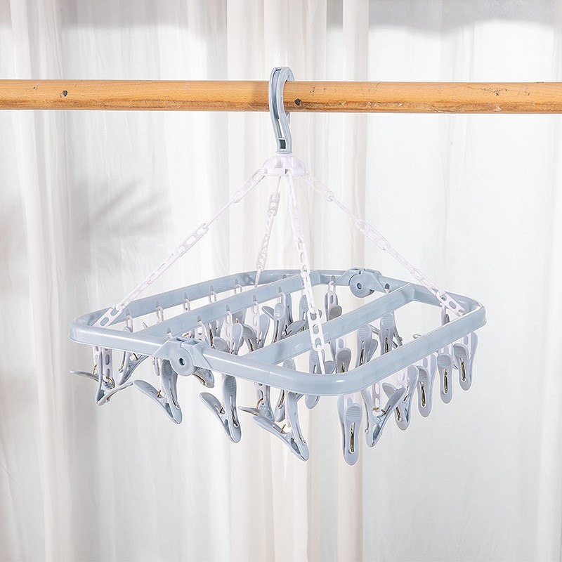 Engrosado 32-clip multi-clip de ropa clip rack de secado percha multifuncional Hotel percha de plástico calcetines de secado domésticos