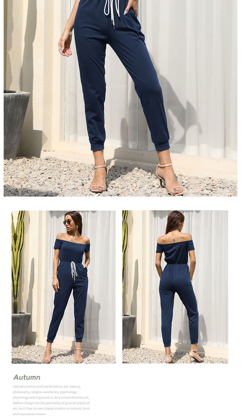 Solid Color One-shoulder Off-shoulder Short-sleeved Sports Jumpsuit_voghion.com