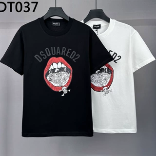 DT042阔版宽松版D2短袖T恤二次方圆领T纯棉230克短袖上衣跨境半袖