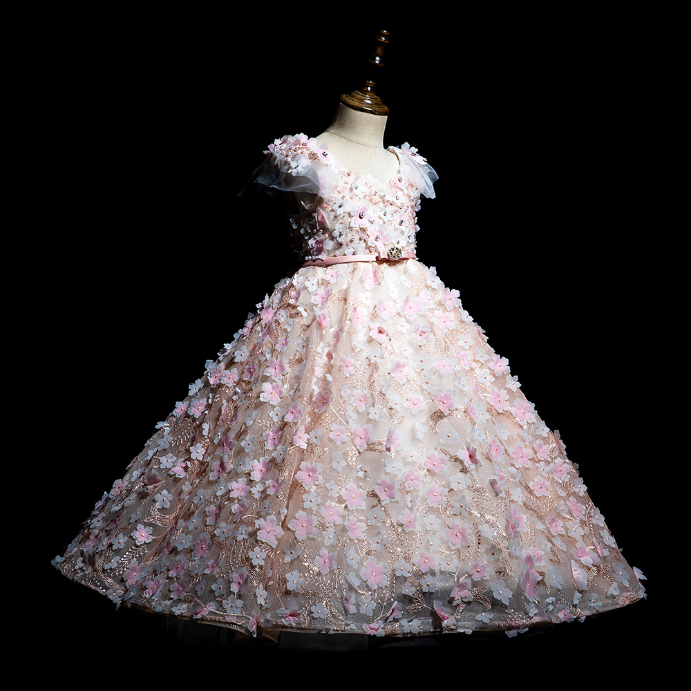 Girls' Princess Tulle Dress Children's Flower Girl Wedding Dress Emcee Evening Gown Stylish Summer Outfit For Kids Piano Performance Costume_voghion.com
