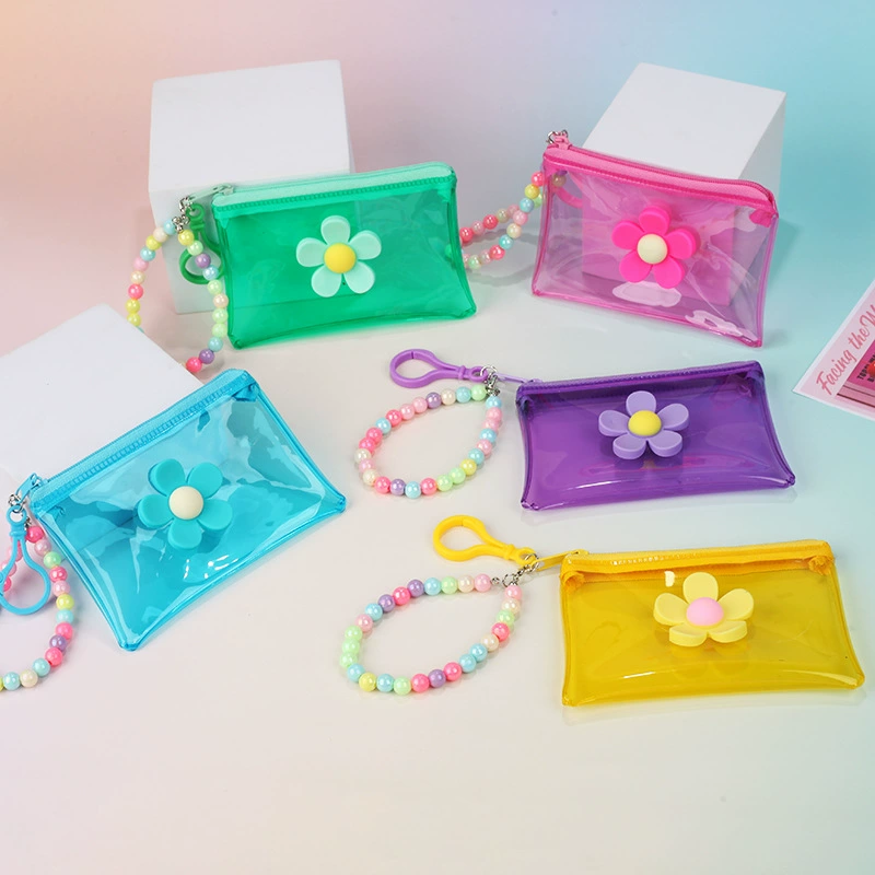 Прозрачный кошелек PVC, аксессуар, маленькая сумка для ключей, organizer bag, держатель карт, с цветочным принтом, оптом