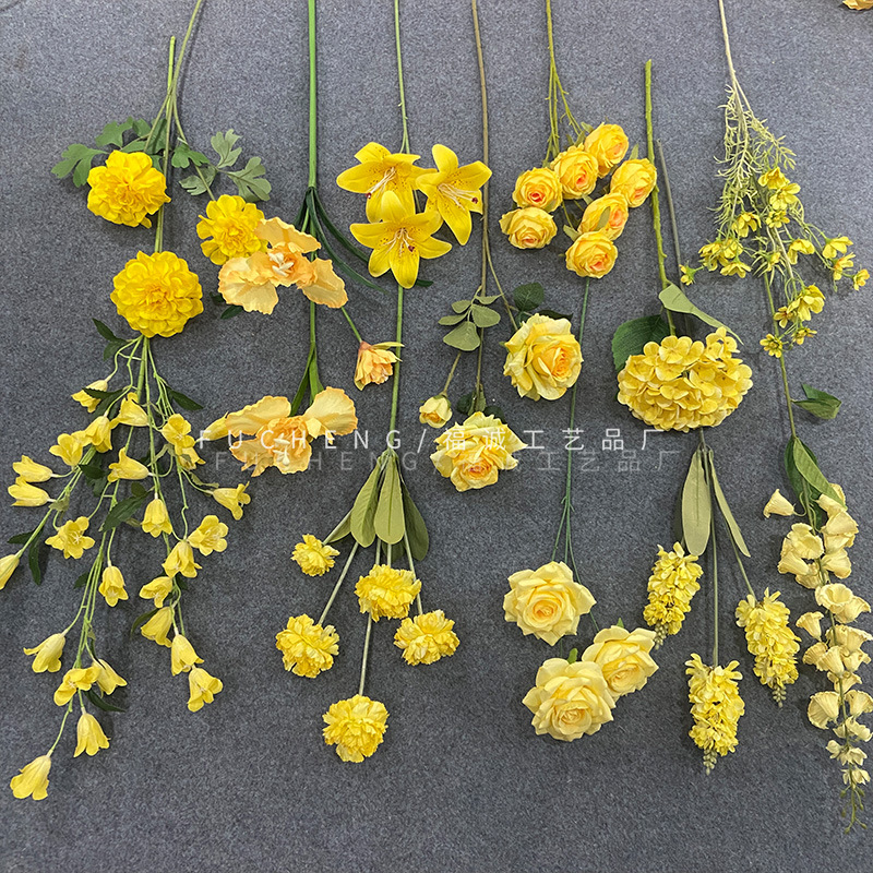 Artificial flower wedding yellow flower wedding hall decoration road lead fake flower window display factory wholesale flower arrangement