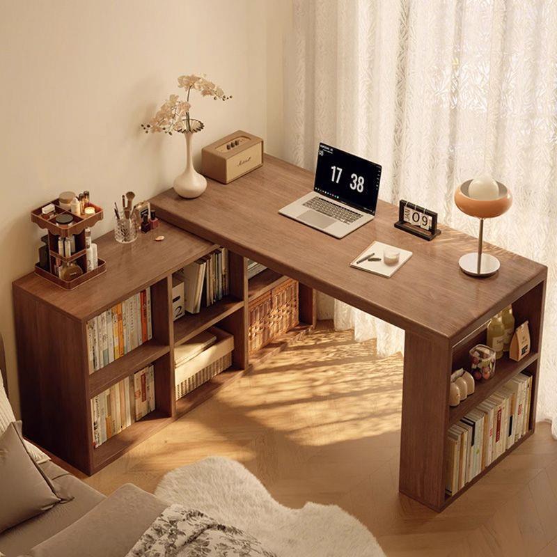 Corner Desk Bedroom Vanity Table L-Shaped Corner Computer Desk Solid Wood Rotatable Bookshelf Bookcase Integrated Table