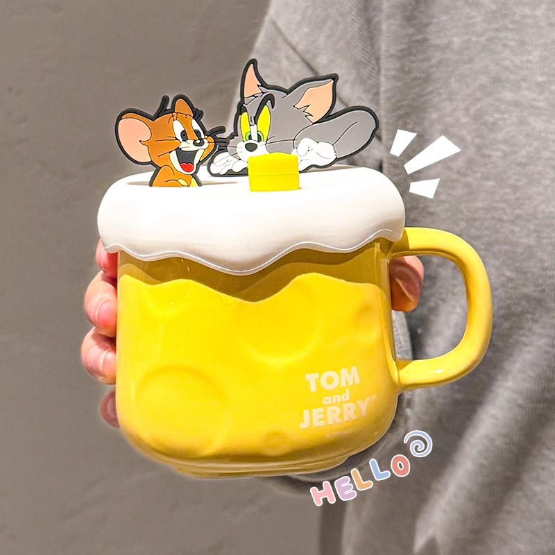 Taza de gato y ratón Taza de gran capacidad para el hogar Taza de cerámica de alto valor Taza de agua de dibujos animados lindo Regalo de cumpleaños