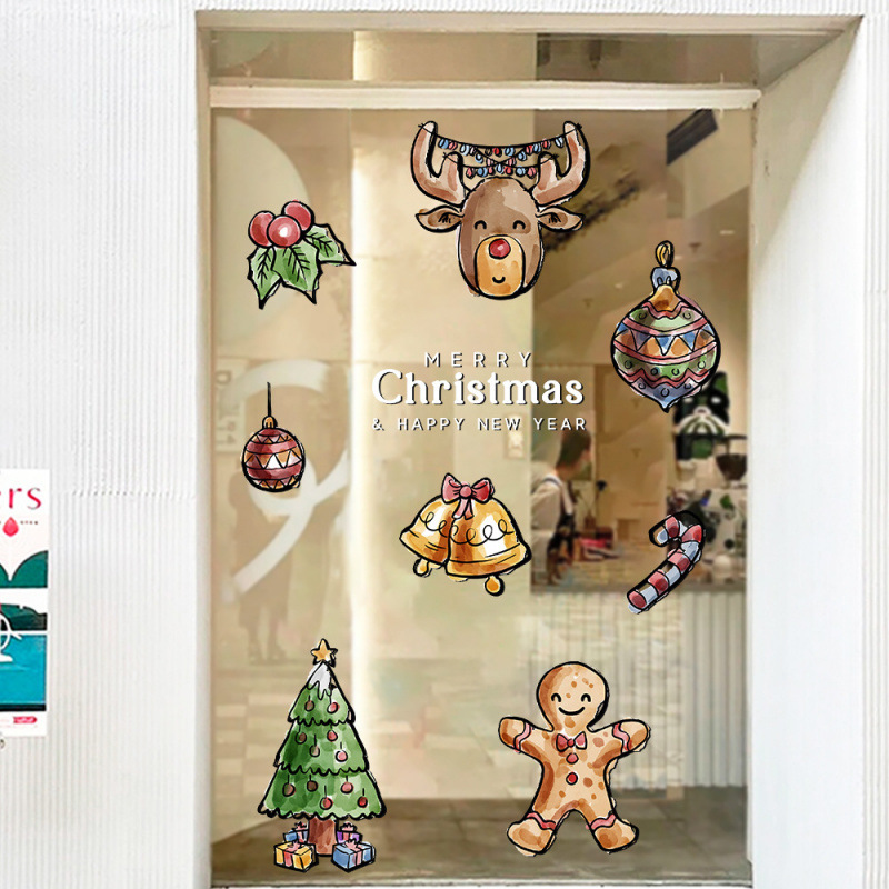 2026元旦圣诞节布置圣诞小元素店铺UV玻璃橱窗门贴双面贴纸窗贴画