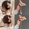 Plush hairgrip with bow with tassels, crab pin, big hairpins, shark, hair accessory, 2023 collection