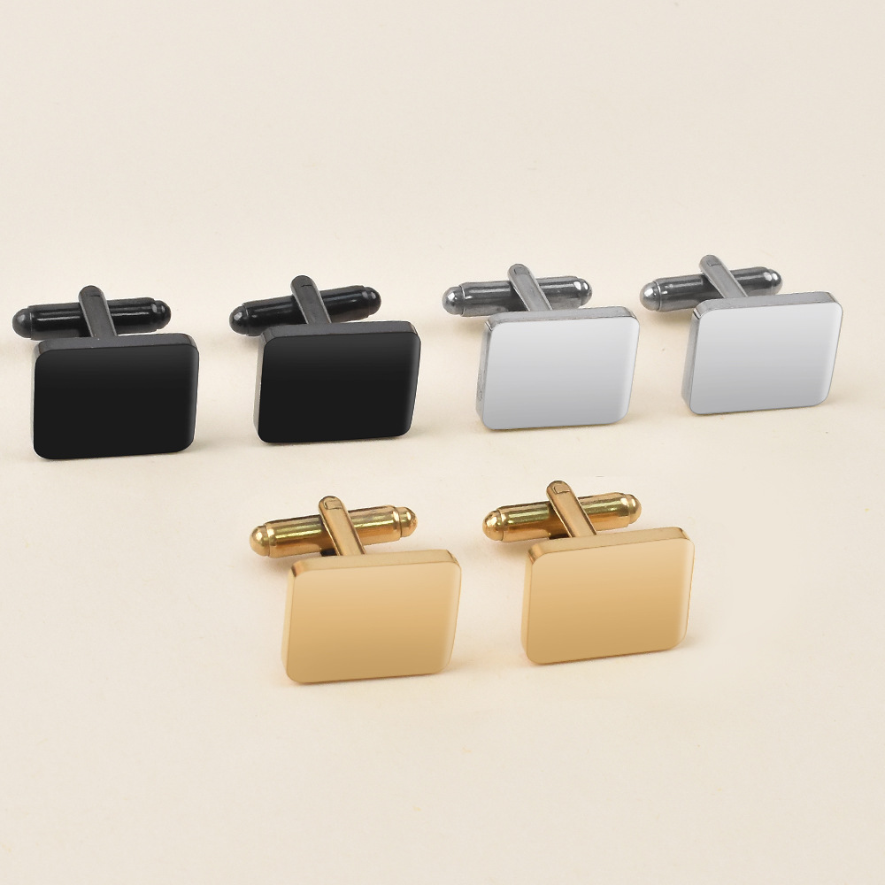 Amazon Cross-Border New Rectangular Stainless Steel Fashionable Men's Polished Titanium Steel Cufflinks and Cuff Stud Shirts in Stock