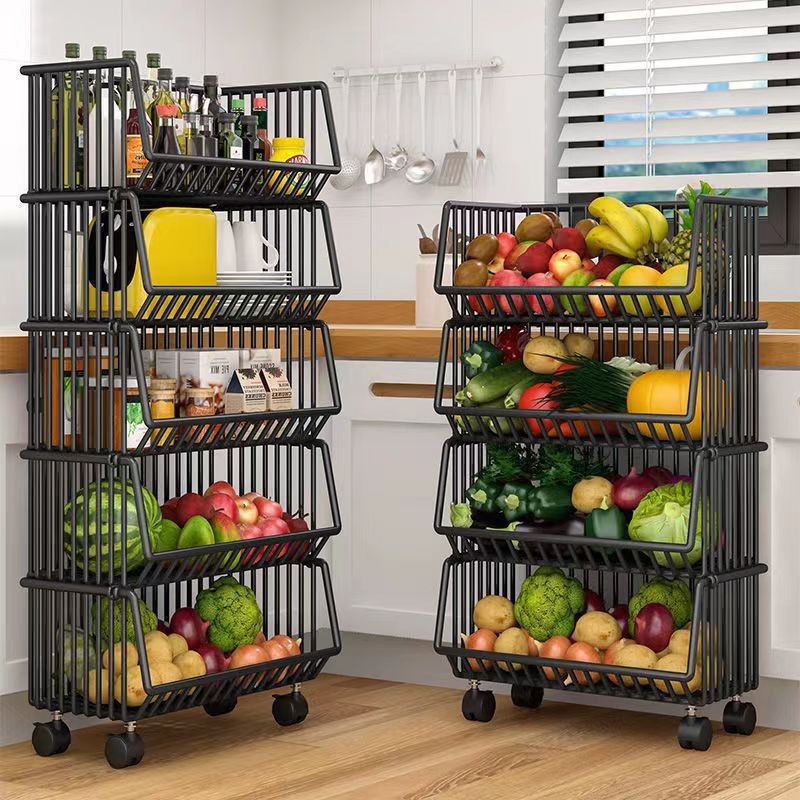 Kitchen Rack Floor-Standing Multi-Layer Removable Household Trolley Vegetable Basket Snack Rack Toy Storage Rack