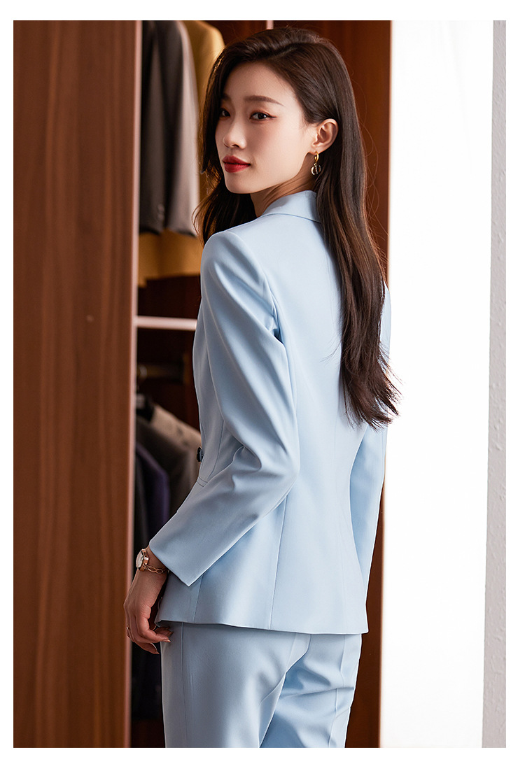 Women's Blue Slim Fit Professional Suit Set - Elegant Blazer & Pants For Office & Formal Occasions_voghion.com